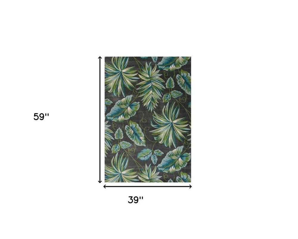 3' X 5' Grey Floral Polypropylene Rug - Homeroots - Flyclothing LLC