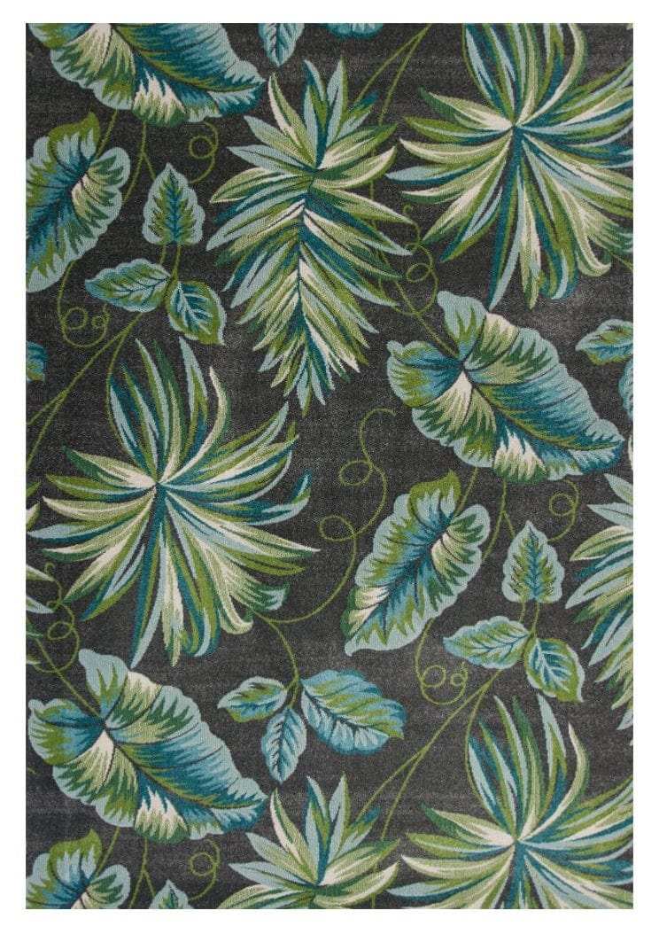 8' X 11' Grey Teal Machine Woven Oversized Tropical Leaves Indoor Area Rug - Homeroots - Flyclothing LLC
