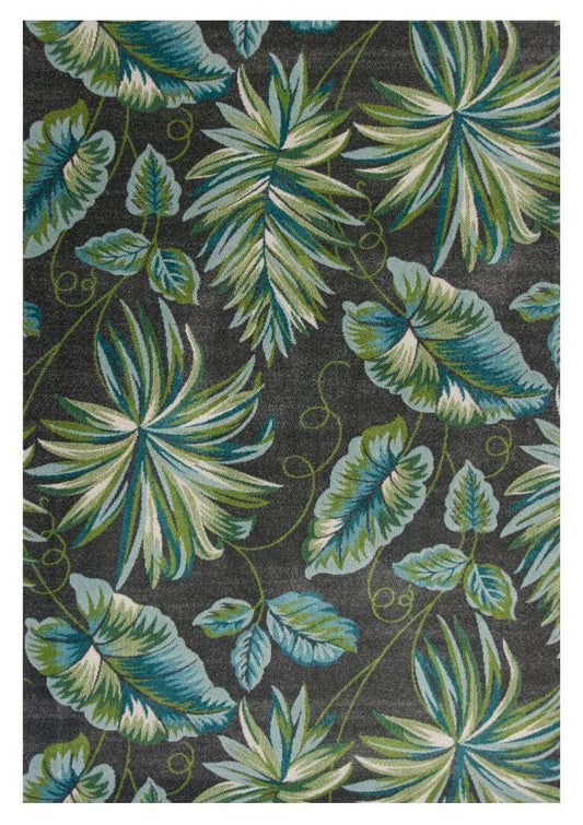 8' X 11' Grey Teal Machine Woven Oversized Tropical Leaves Indoor Area Rug - Homeroots - Flyclothing LLC