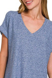 Zenana Soft Melange Hacci V-neck Tee - Trendsi - Flyclothing LLC