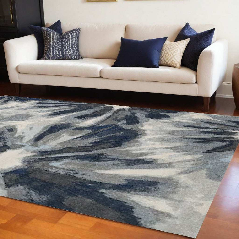 8' X 11' Ivory Blue Machine Woven Oversized Floral Indoor Area Rug - Homeroots - Flyclothing LLC