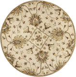 5' Round Champagne Floral Vine Wool Indoor Area Rug - Homeroots - Flyclothing LLC