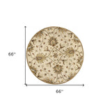 5' Round Champagne Floral Vine Wool Indoor Area Rug - Homeroots - Flyclothing LLC