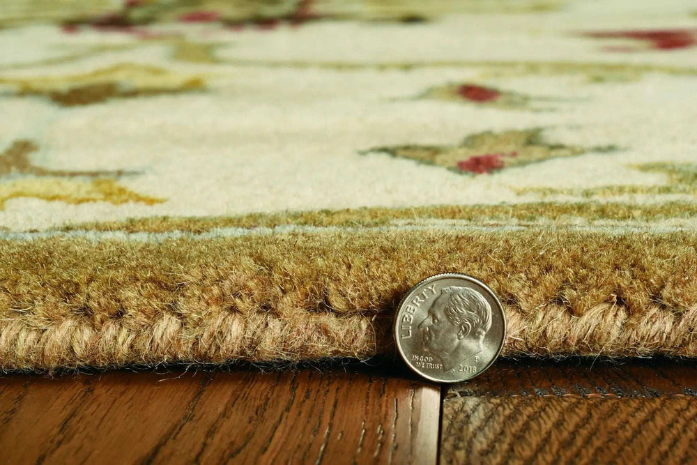 5' Round Champagne Floral Vine Wool Indoor Area Rug - Homeroots - Flyclothing LLC