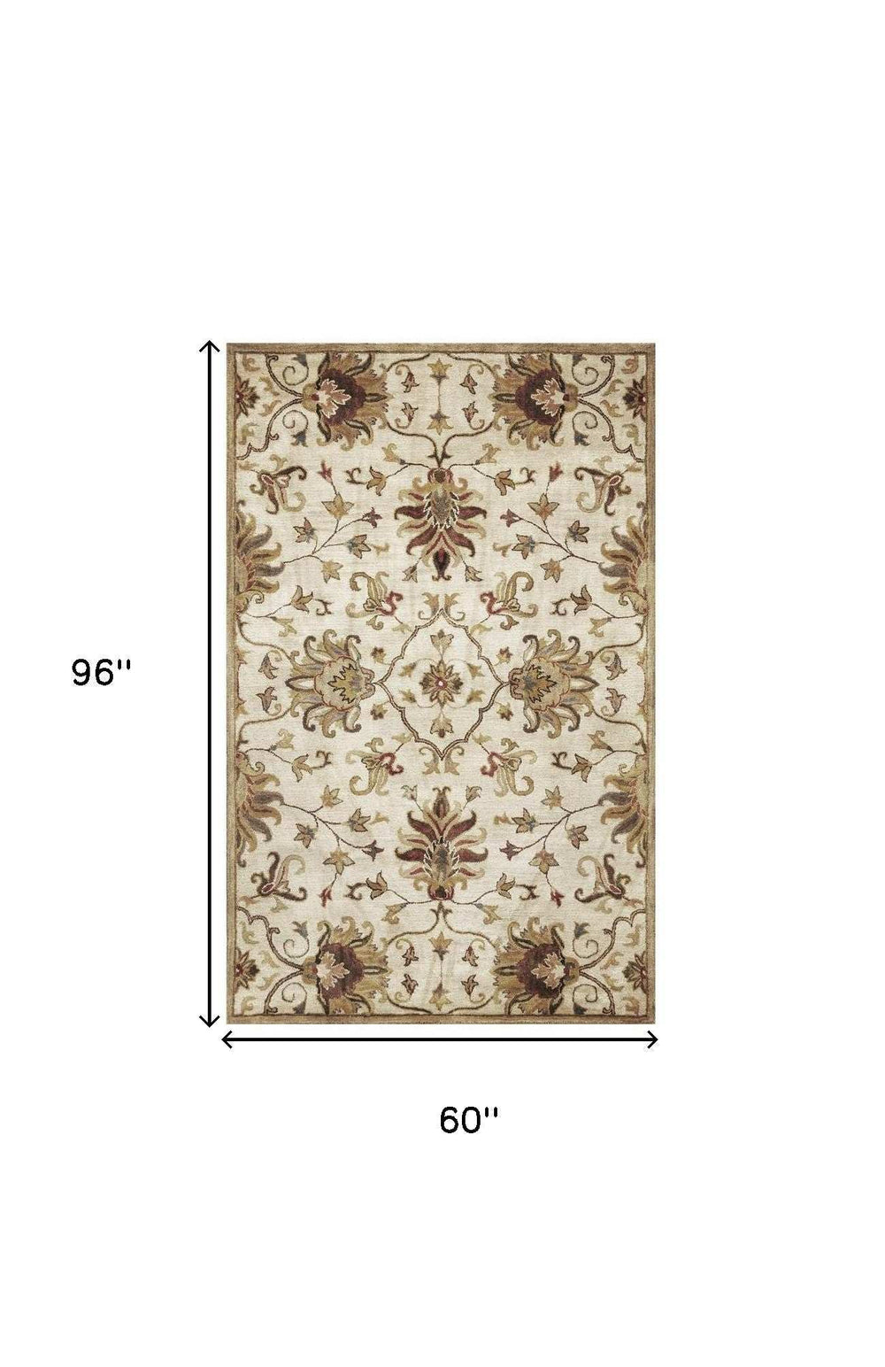 5' X 8' Champagne Beige Hand Tufted Traditional Floral Indoor Area Rug - Homeroots - Flyclothing LLC