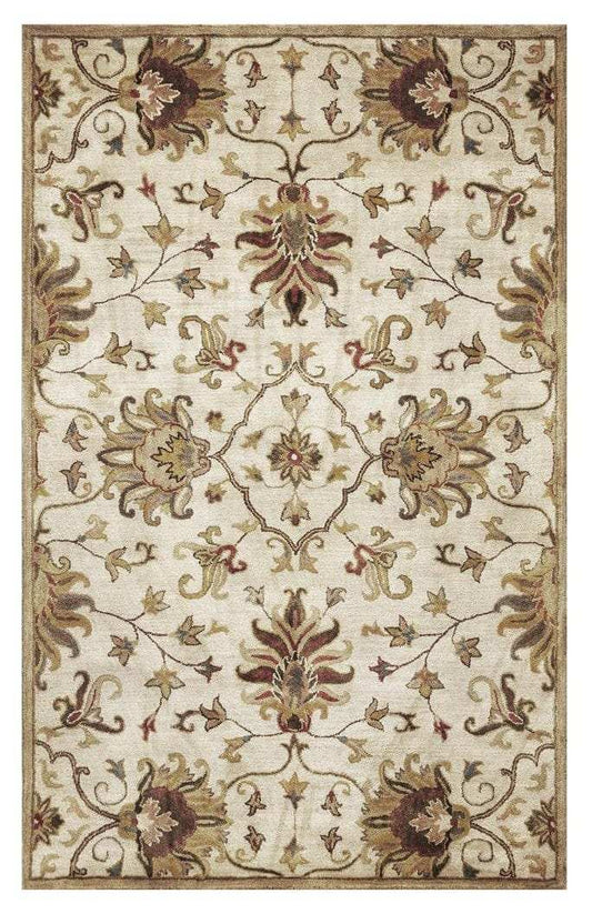 5' X 8' Champagne Beige Hand Tufted Traditional Floral Indoor Area Rug - Homeroots - Flyclothing LLC