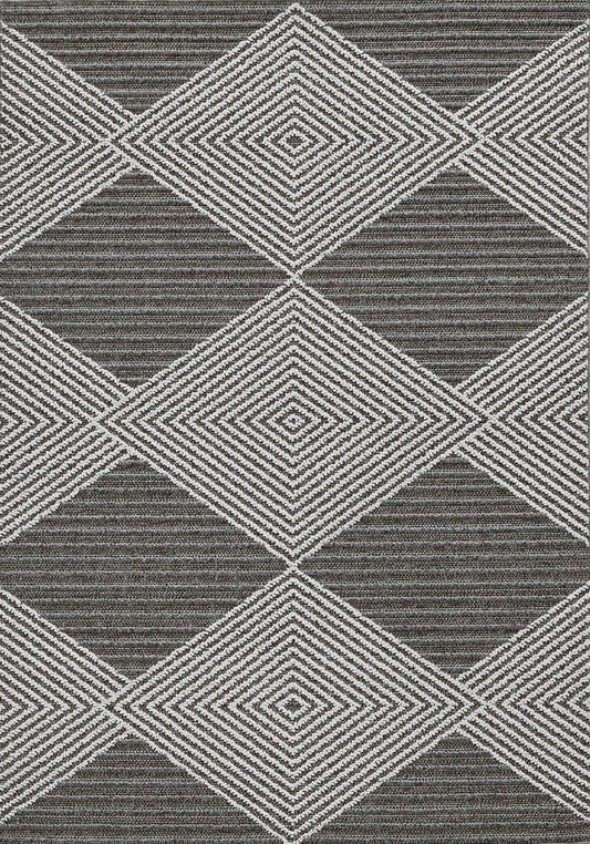 7' X 9' Grey Or Ivory Geometric Diamonds Indoor Outdoor Area Rug - Homeroots - Flyclothing LLC