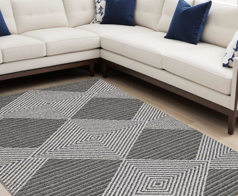 10' X 13' Gray and Ivory Geometric Area Rug - Homeroots - Flyclothing LLC