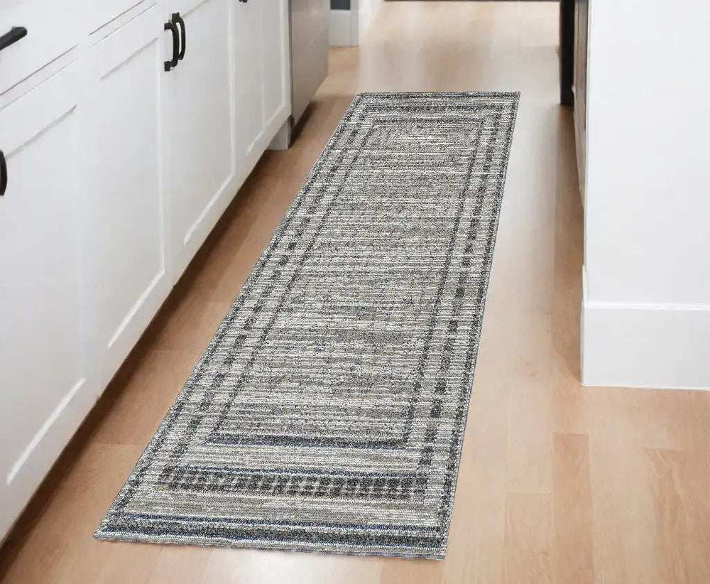 2' X 8' Grey Bordered Runner Rug - Homeroots - Flyclothing LLC