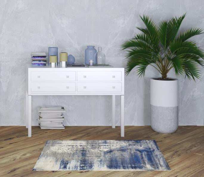 3' X 5' Ice Blue Abstract Brushstrokes Area Rug - Homeroots - Flyclothing LLC