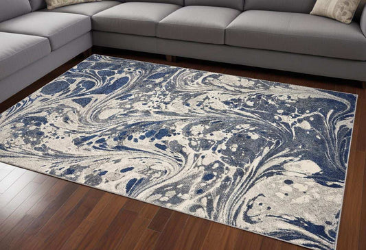7' X 9' Grey Abstract Marble Design Indoor Area Rug - Homeroots - Flyclothing LLC