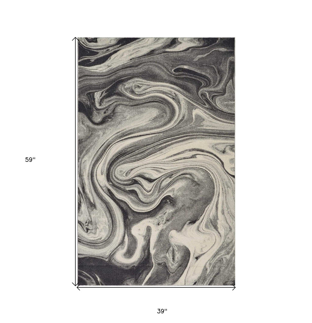 3' X 5' Grey Black Machine Woven Marble Indoor Area Rug - Homeroots - Flyclothing LLC