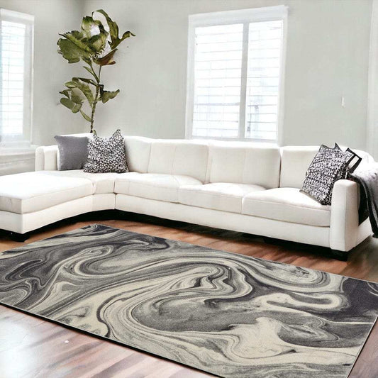 7' X 9' Grey Or Black Abstract Marble Design Indoor Area Rug - Homeroots - Flyclothing LLC
