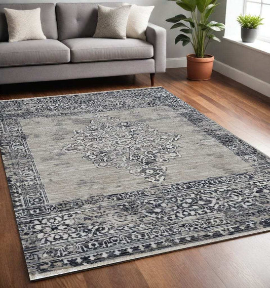 5' X 8' Charcoal and Gray Medallion Area Rug - Homeroots - Flyclothing LLC