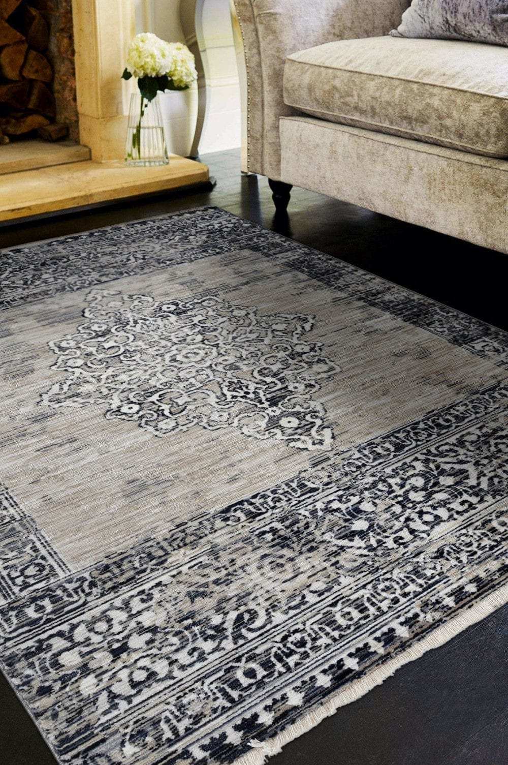 8' X 10' Sand And Charcoal Diamond Area Rug - Homeroots - Flyclothing LLC