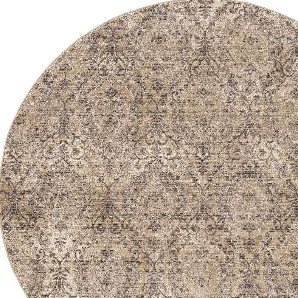 7' Gray Damask Area Rug - Homeroots - Flyclothing LLC