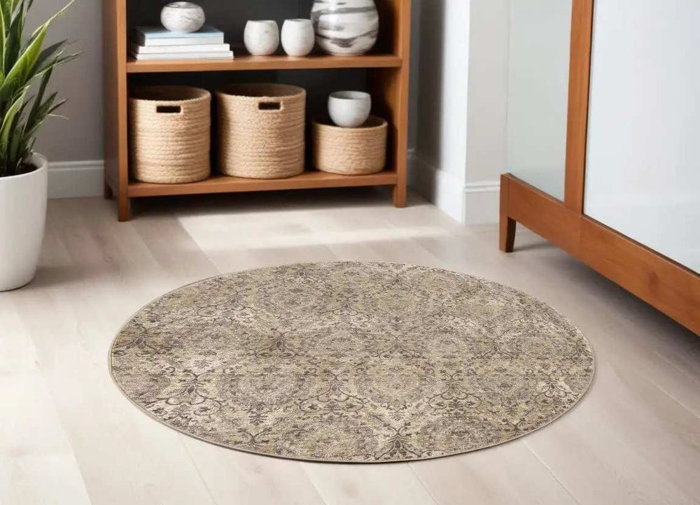 7' Gray Damask Area Rug - Homeroots - Flyclothing LLC