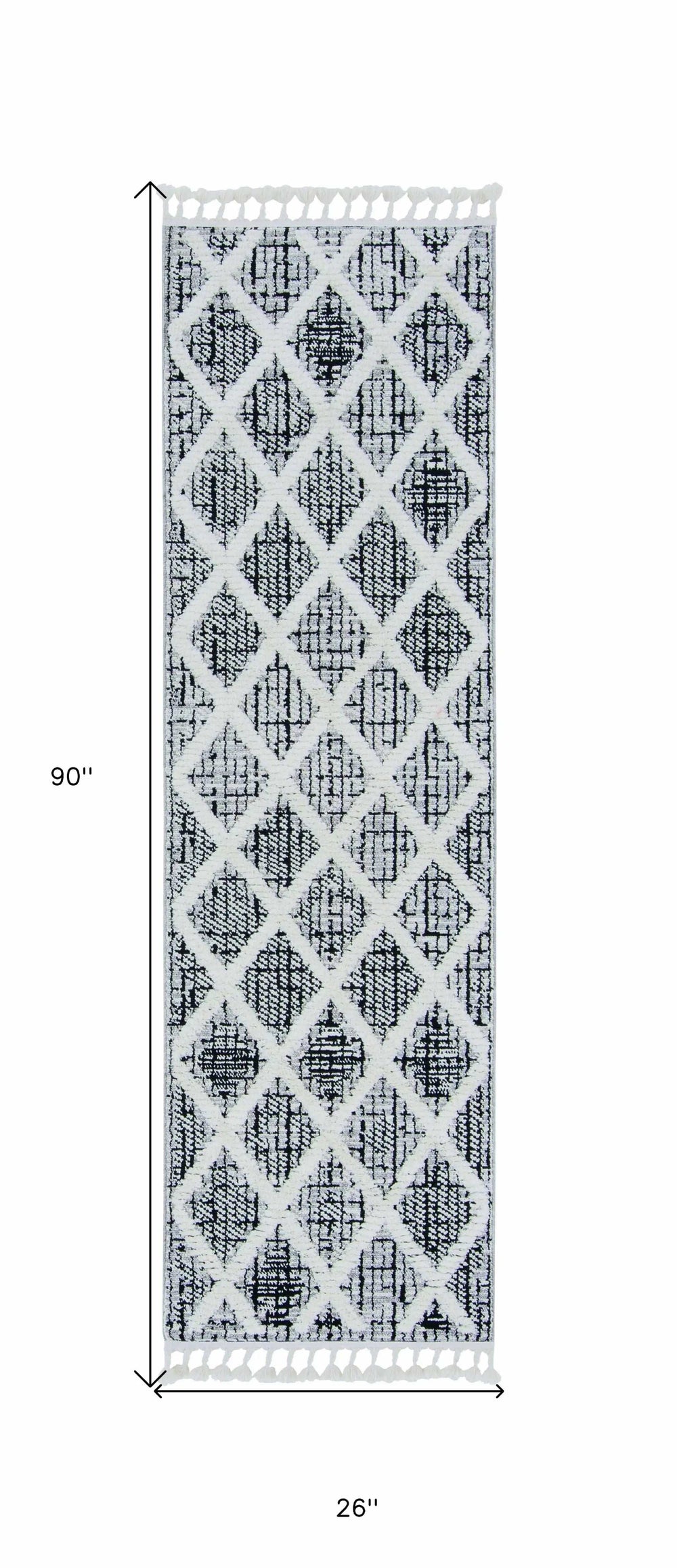 8' Runner Charcoal Geometric Runner Rug - Homeroots - Flyclothing LLC