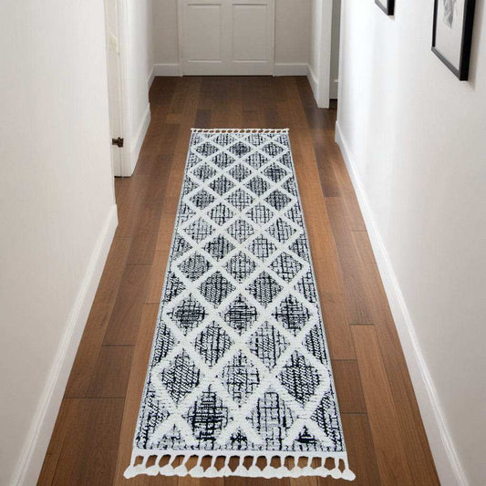 8' Runner Charcoal Geometric Runner Rug - Homeroots - Flyclothing LLC