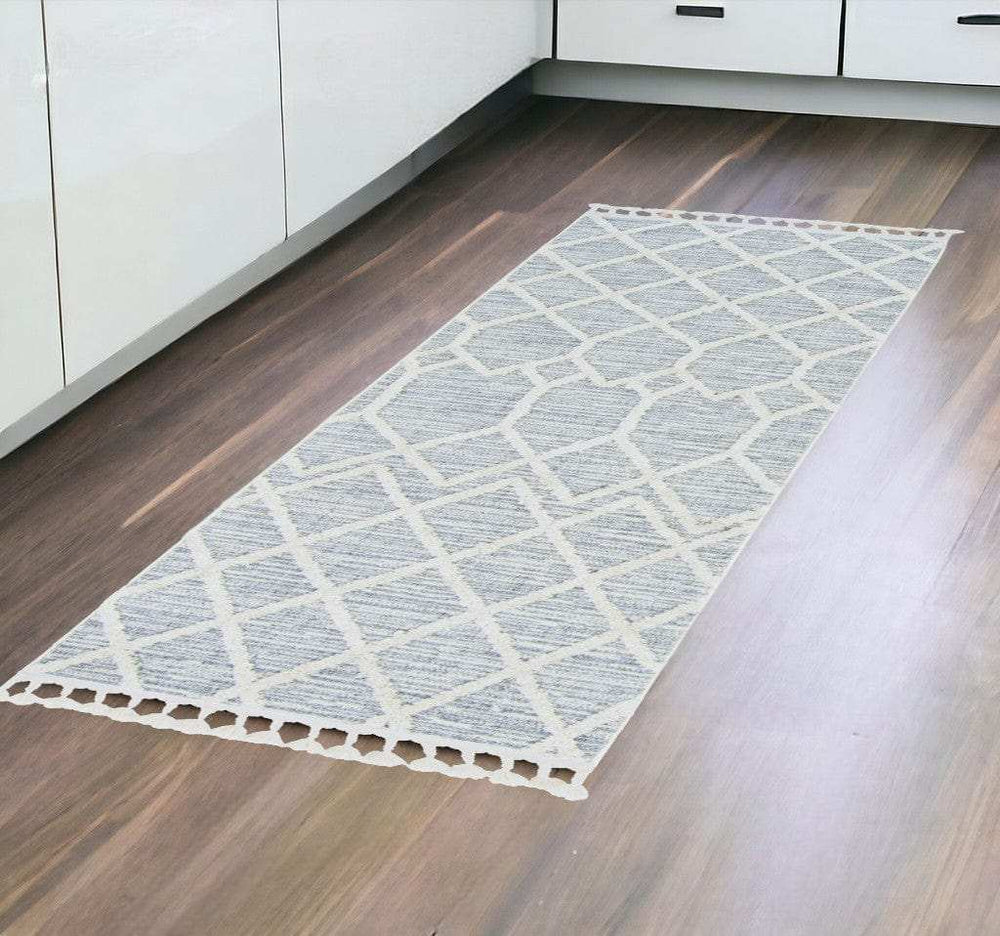 8' Gray and Ivory Abstract Runner Rug - Homeroots - Flyclothing LLC