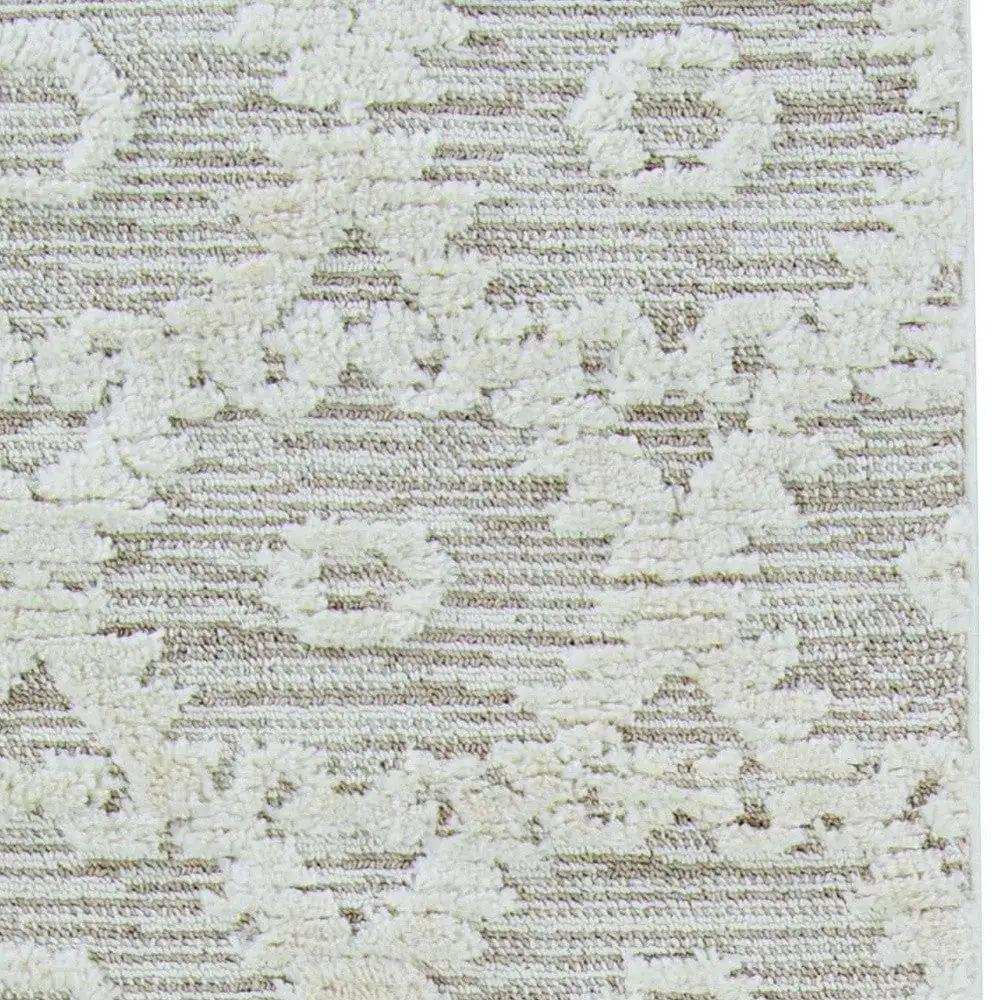 8' Beige and Ivory Geometric Runner Rug - Homeroots - Flyclothing LLC