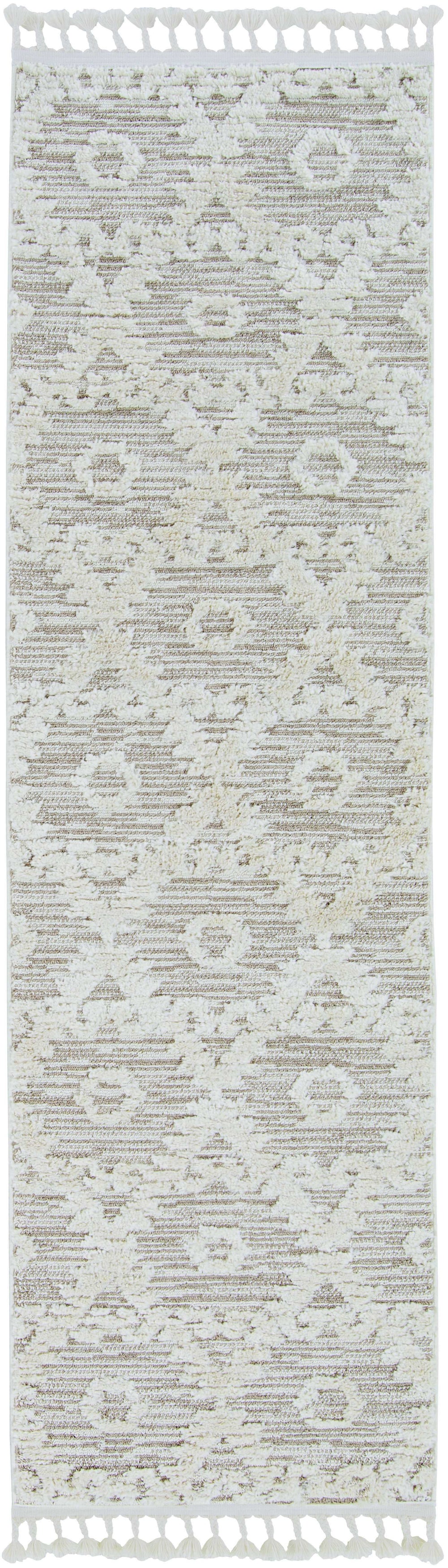 8' Beige and Ivory Geometric Runner Rug - Homeroots - Flyclothing LLC