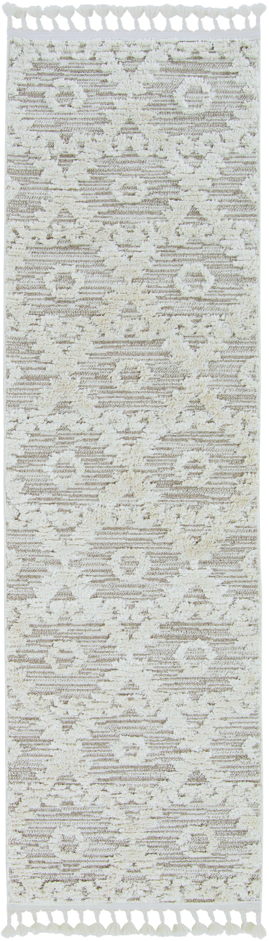 8' Beige and Ivory Geometric Runner Rug - Homeroots - Flyclothing LLC