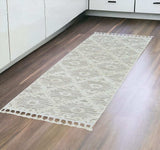 8' Beige and Ivory Geometric Runner Rug - Homeroots - Flyclothing LLC