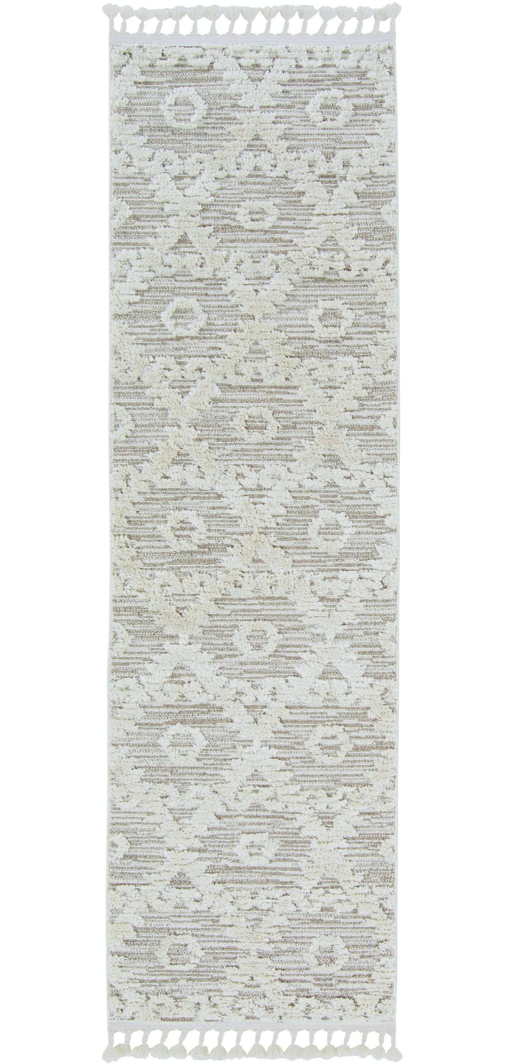 8' Beige and Ivory Geometric Runner Rug - Homeroots - Flyclothing LLC