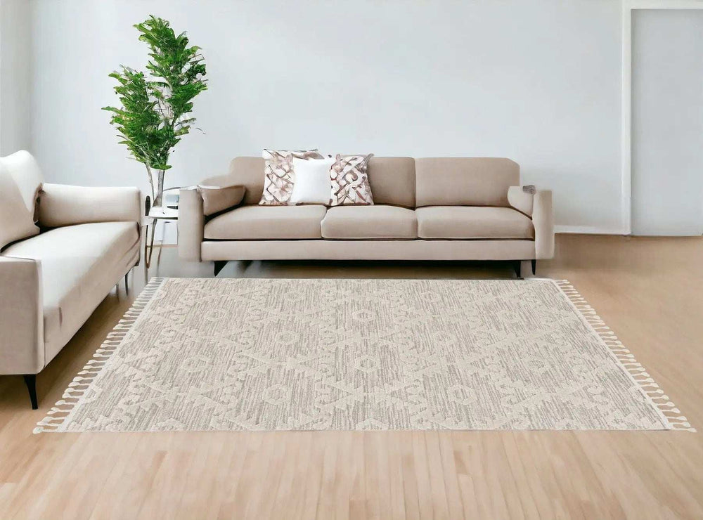 9' X 13' Beige and Ivory Geometric Area Rug - Homeroots - Flyclothing LLC