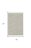 8' Ivory Grey Machine Woven Geometric With Fringe Indoor Runner Rug - Homeroots - Flyclothing LLC