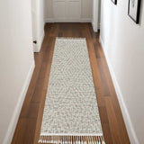 8' Ivory Grey Machine Woven Geometric With Fringe Indoor Runner Rug - Homeroots - Flyclothing LLC