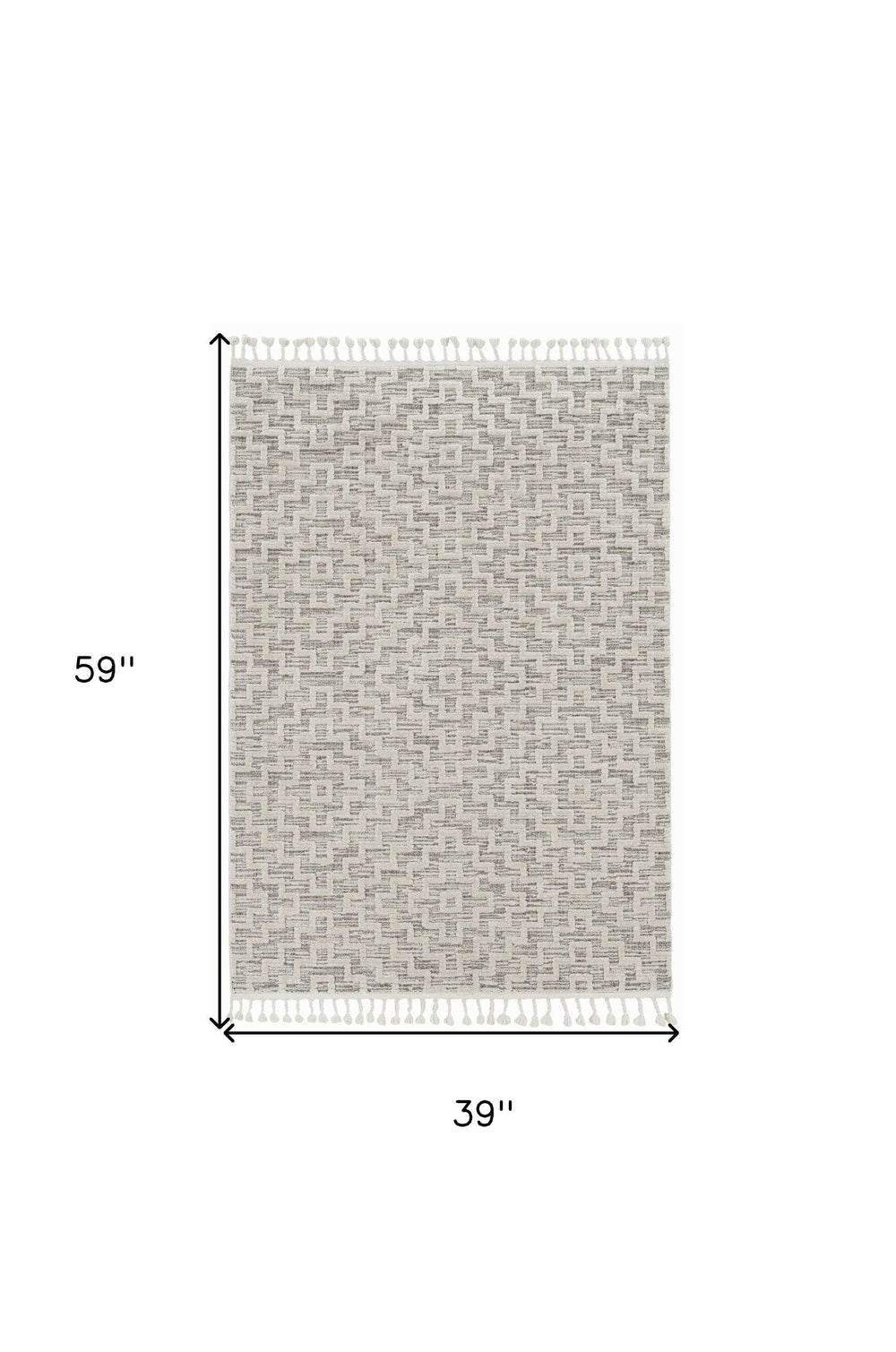 3' X 5' Ivory Grey Zigzag Diamonds Area Rug With Fringe - Homeroots - Flyclothing LLC