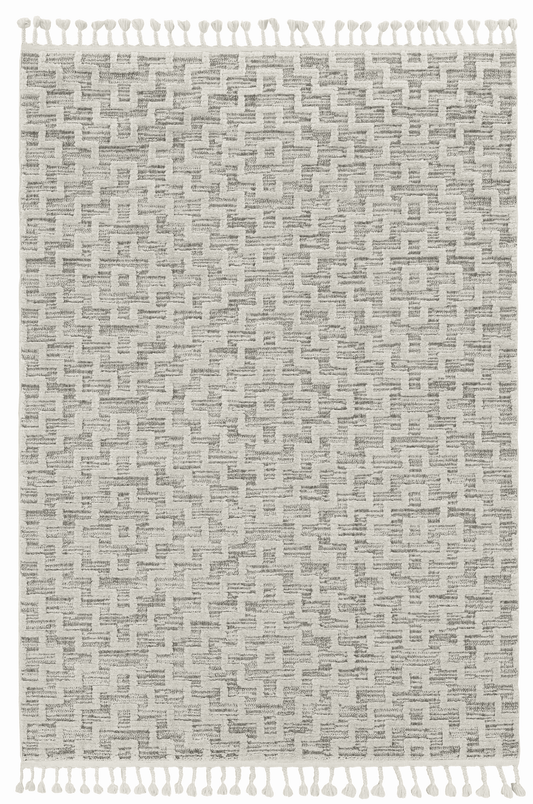3' X 5' Ivory Grey Zigzag Diamonds Area Rug With Fringe - Homeroots - Flyclothing LLC