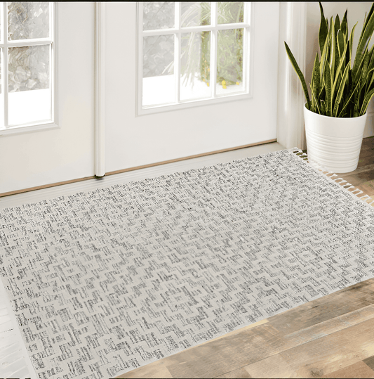 3' X 5' Ivory Grey Zigzag Diamonds Area Rug With Fringe - Homeroots - Flyclothing LLC