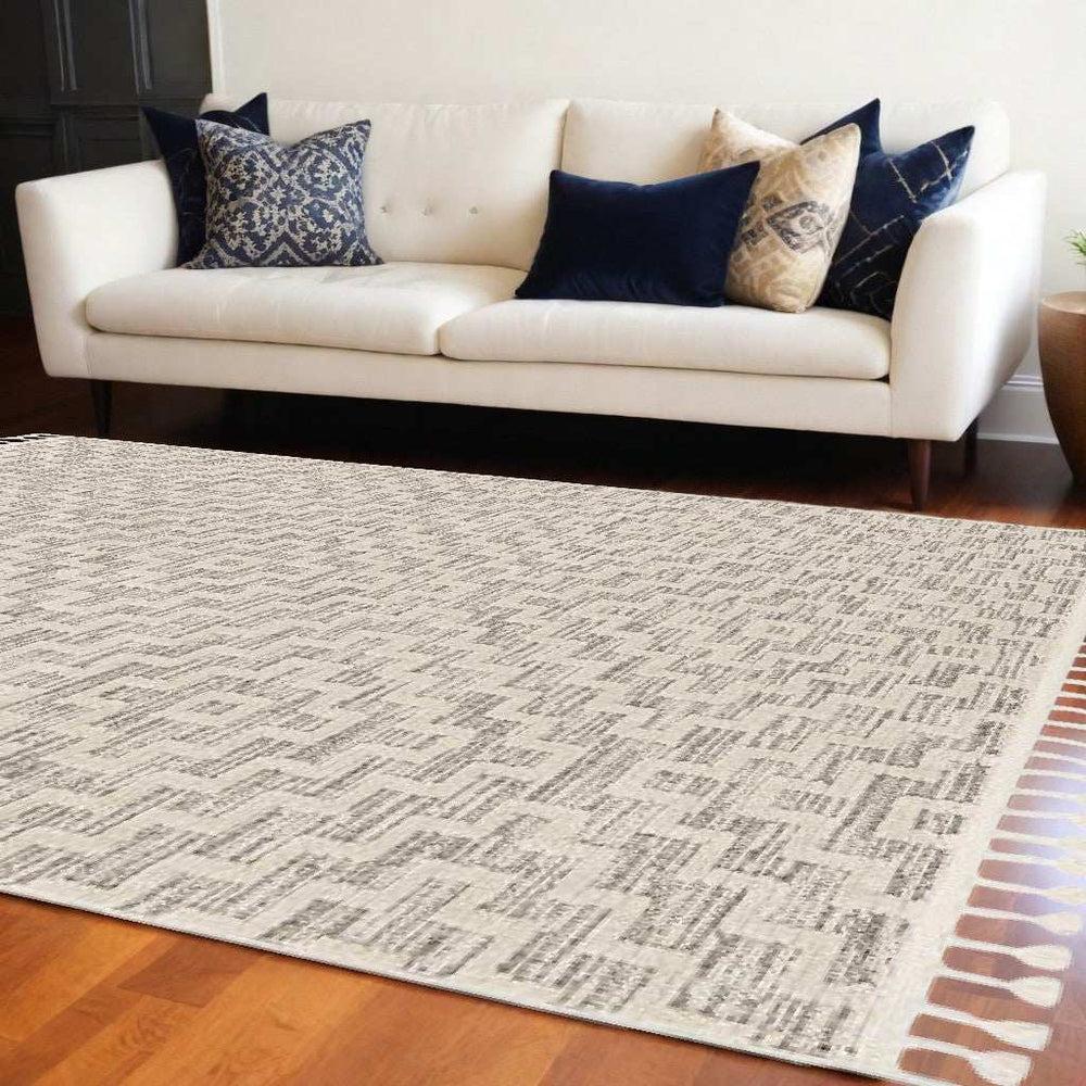 8' X 11' Ivory Grey Machine Woven Diamond Geometric Indoor Area Rug - Homeroots - Flyclothing LLC