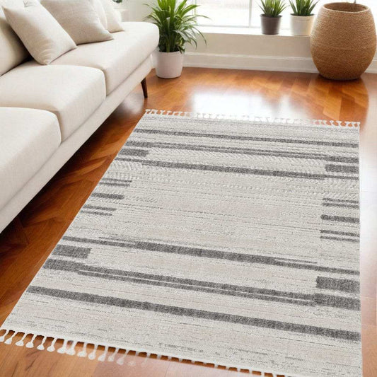 5' X 8' Gray and Ivory Abstract Area Rug - Homeroots - Flyclothing LLC