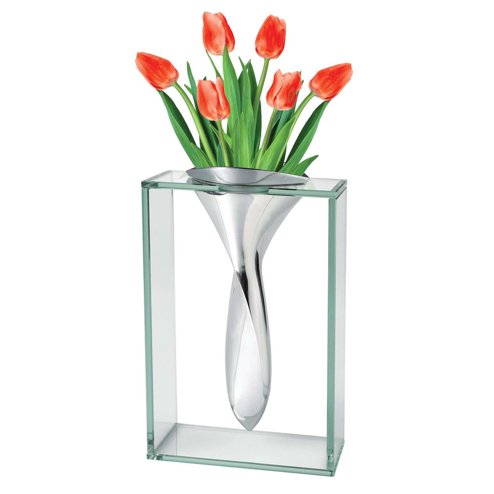14 Mouth Blown Crystal Non Tarnish Aluminum And Glass Vase - Homeroots - Flyclothing LLC