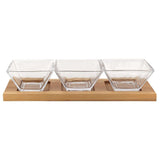 4 Mouth Blown Crystal Hostess Set 4 Pc With 3 Glass Condiment Or Dip Bowls On A Wood Tray - Homeroots - Flyclothing LLC