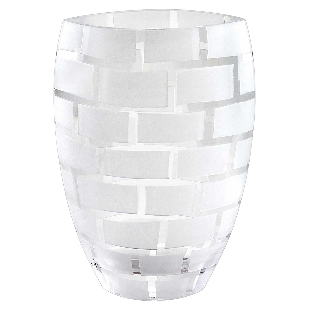 12" Mouth Blown Frosted Crystal European Made Wall Design Vase - Homeroots - Flyclothing LLC