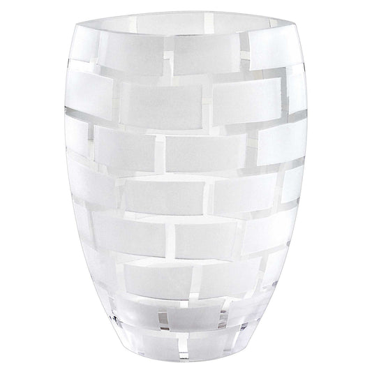 12" Mouth Blown Frosted Crystal European Made Wall Design Vase - Homeroots
