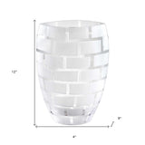 12" Mouth Blown Frosted Crystal European Made Wall Design Vase - Homeroots - Flyclothing LLC