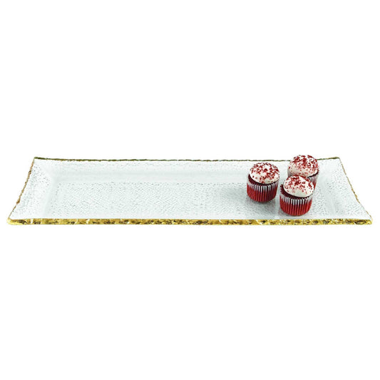 18 Mouth Blown Rectangular Edge Gold Leaf Serving Platter Or Tray - Homeroots - Flyclothing LLC