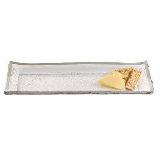 18 Mouth Blown Rectangular Edge Silver Serving Platter Or Tray - Homeroots - Flyclothing LLC