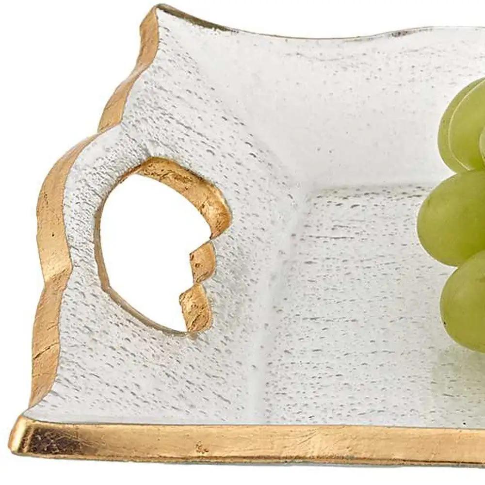 11" Gold Glass Indoor Outdoor Tray With Handles - Homeroots - Flyclothing LLC