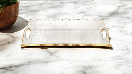 11" Gold Glass Indoor Outdoor Tray With Handles - Homeroots