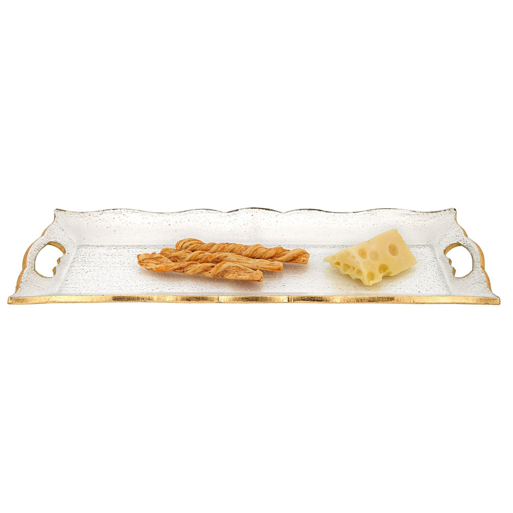 20" Gold Glass Indoor Outdoor Tray With Handles - Homeroots - Flyclothing LLC