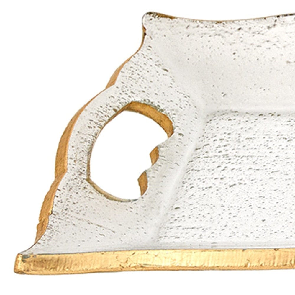 20" Gold Glass Indoor Outdoor Tray With Handles - Homeroots - Flyclothing LLC
