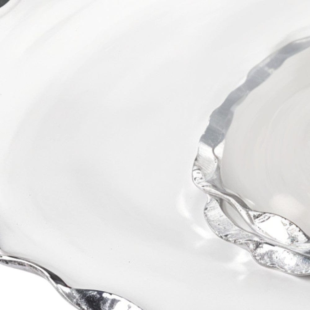 13" Clear and Silver Round Glass Hand Finished Lazy Susan - Homeroots - Flyclothing LLC