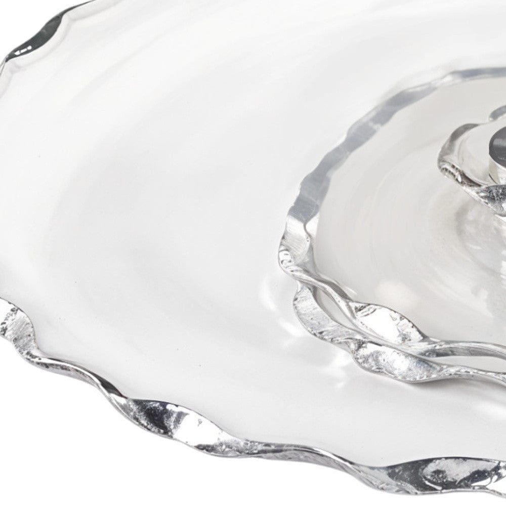 13" Clear and Silver Round Glass Hand Finished Lazy Susan - Homeroots - Flyclothing LLC